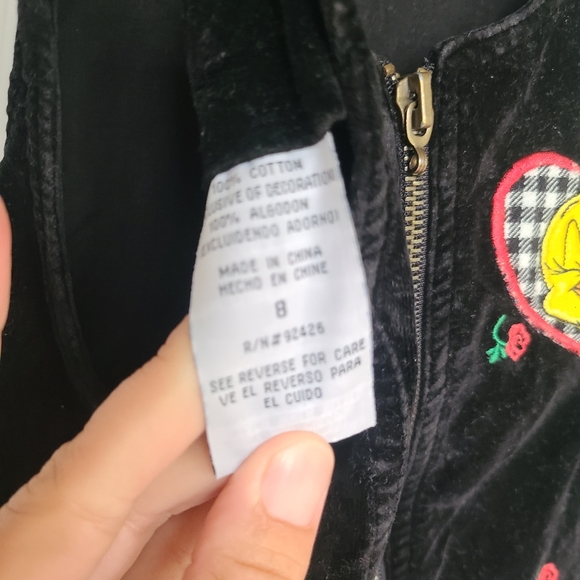 VINTAGE Tweety bird black velvet zip overall dress - Picture 11 of 11